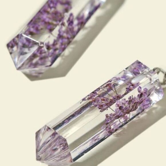 PURPLE DANDELOIN GEO DANGLE EARRINGS - Picture 4 of 10